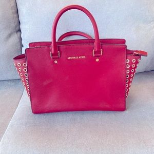 Michael Kors purse, fashion red and gold